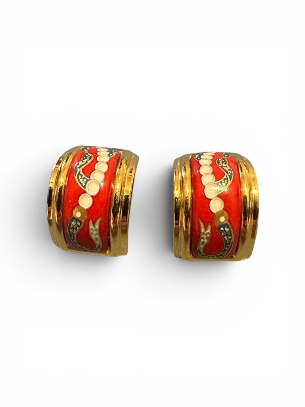 Hermès Vintage Cloisonné Enamel Clip Earrings Red Gold Plated | COA | Box - Picture 2 of 8